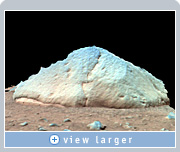 This 3D image of 'Adirondack,' a football-sized rock, was reconstructed using Viz and NVIDIA Quadro graphics. The rock was selected as Spirit's first target because it has a flat surface and is relatively free of dust—ideal conditions for grinding into the rock to expose fresh rock underneath. Image courtesy NASA Ames/JPL/Cornell.