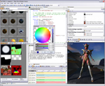 FX Composer 2 to zintegrowane środowisko programowania do tworzenia shaderów, pozwalające na szybkie tworzenie efektów wizualnych w czasie rzeczywistym. Ten zrzut ekranowy pokazuje złożoną scenę z wieloma materiałami, animacją, skryptami, cieniami i próbnikiem kolorów HDR.