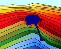 Podpowierzchniowy model geologiczny. Celem poszukiwań są warstwy poniżej pokładów soli